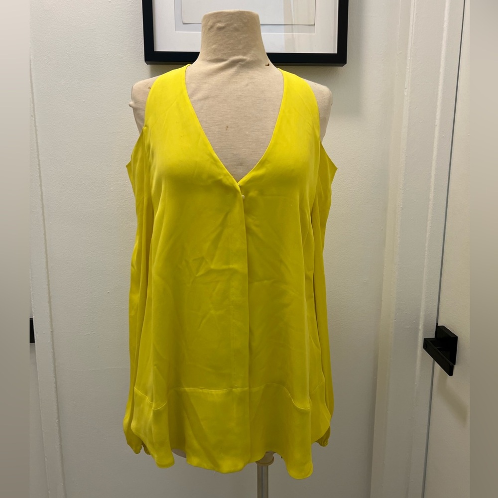 Tamara Mellon Yellow Asymmetrical Cut Out Tank Top Blouse 100 percent Silk